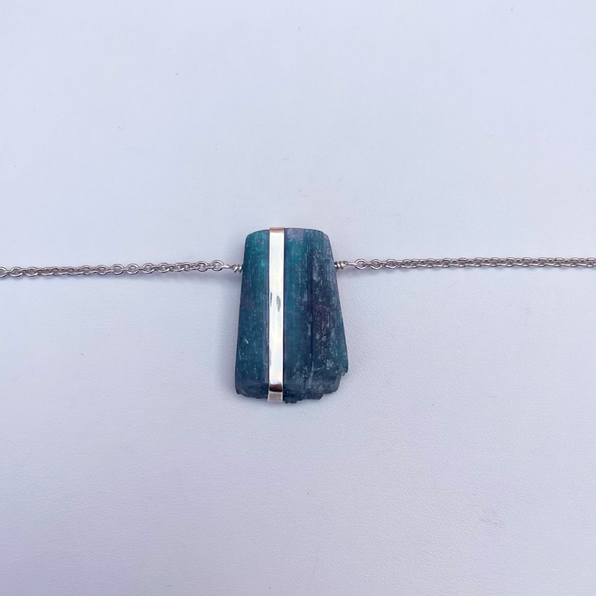 10. Paraiba Tourmaline Silver Floating Necklace with Silver Accent